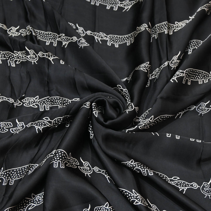 Onyx Black Modal Satin Digital Print
