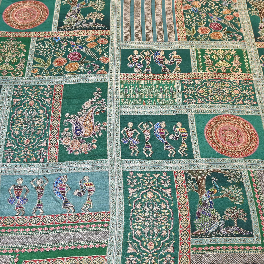 Premium Dola Position Print Zari Jacquard Fabric- ND8672-1