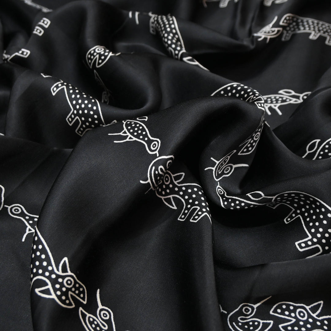 Onyx Black Modal Satin Digital Print