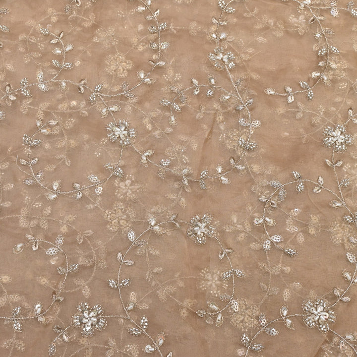 Dyed Silk Organza Zari With Moti Sequins Embroidery Fabrics