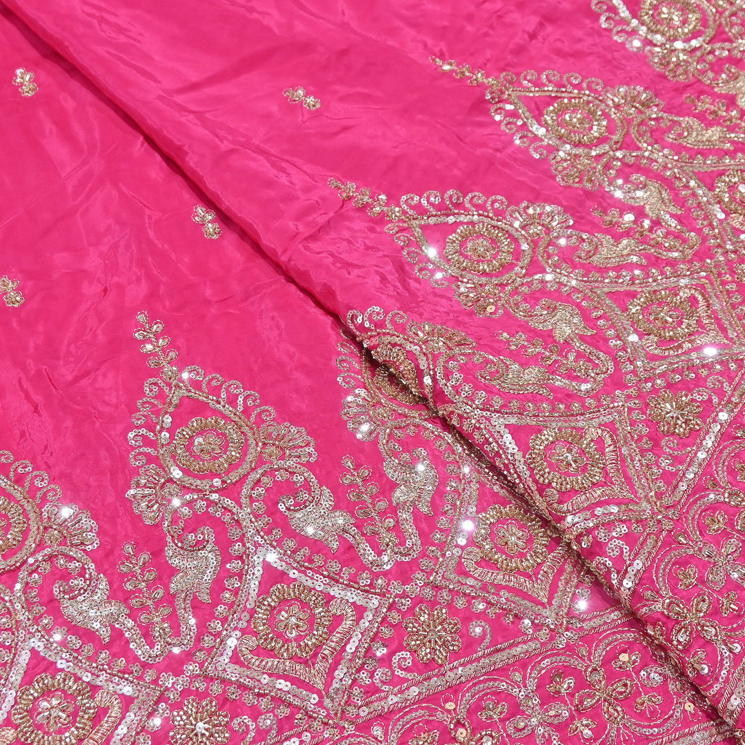 Premium Crepe Zari, Moti & Sequins Embroidery Fabric | Designer Embroidered Crepe for Bridal-J30948-A1