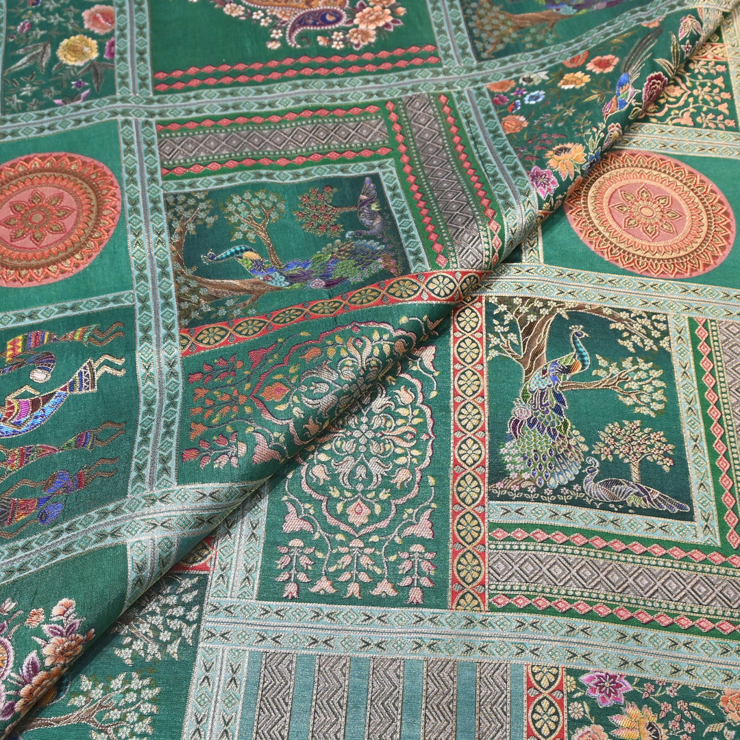 Premium Dola Position Print Zari Jacquard Fabric- ND8672-1