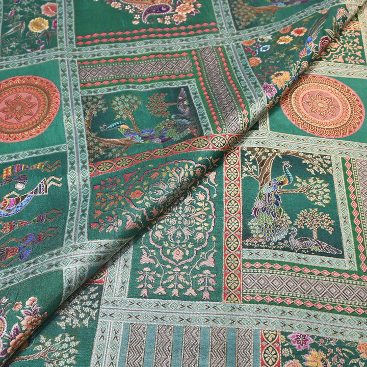 Premium Dola Position Print Zari Jacquard Fabric- ND8672-1