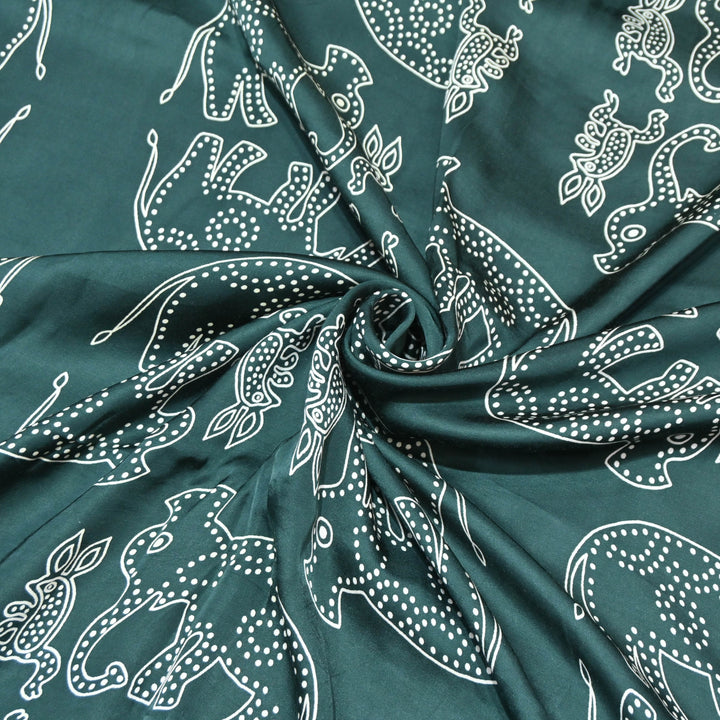 Teal Green Modal Satin Digital Print