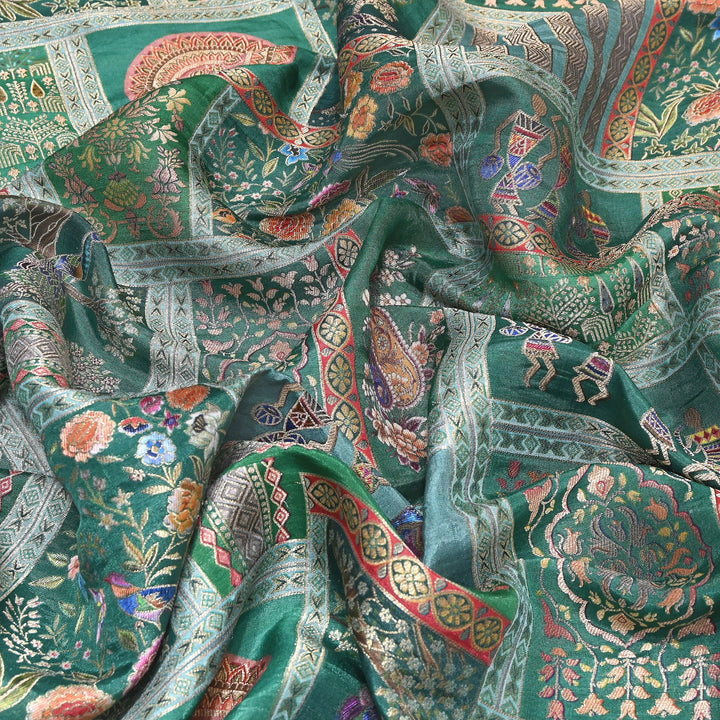 Premium Dola Position Print Zari Jacquard Fabric- ND8672-1