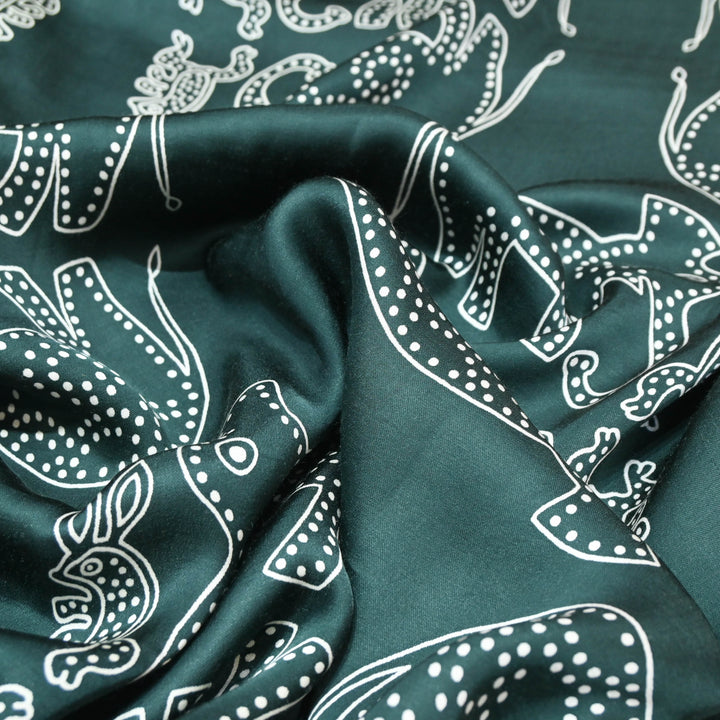Teal Green Modal Satin Digital Print