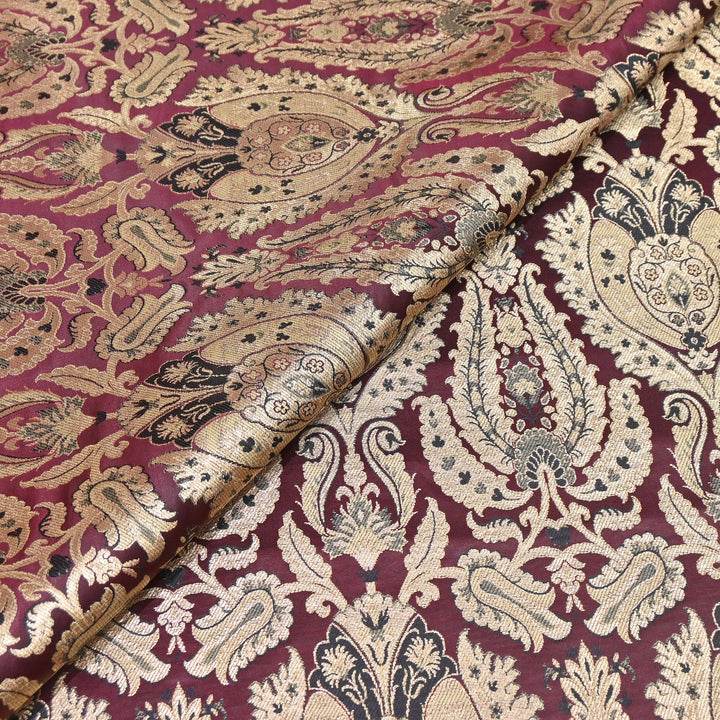 Satin Kimkhab Multi Brocade Fabric | Heavy Luxury Zari Woven Designer Fabric | RFC121-08
