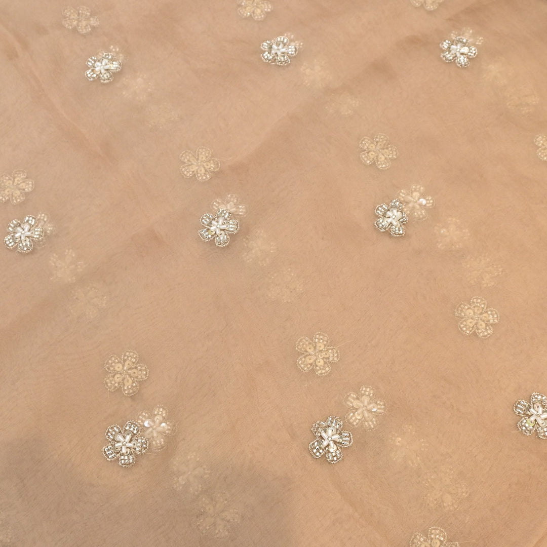 Dyed Silk Organza Zari With Moti Sequins Embroidery Fabrics