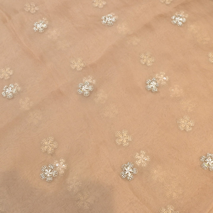 Dyed Silk Organza Zari With Moti Sequins Embroidery Fabrics
