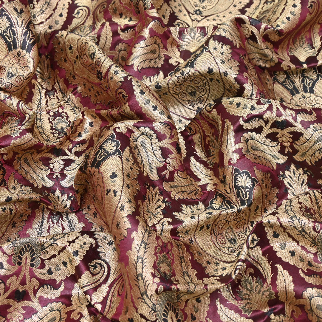 Satin Kimkhab Multi Brocade Fabric | Heavy Luxury Zari Woven Designer Fabric | RFC121-08