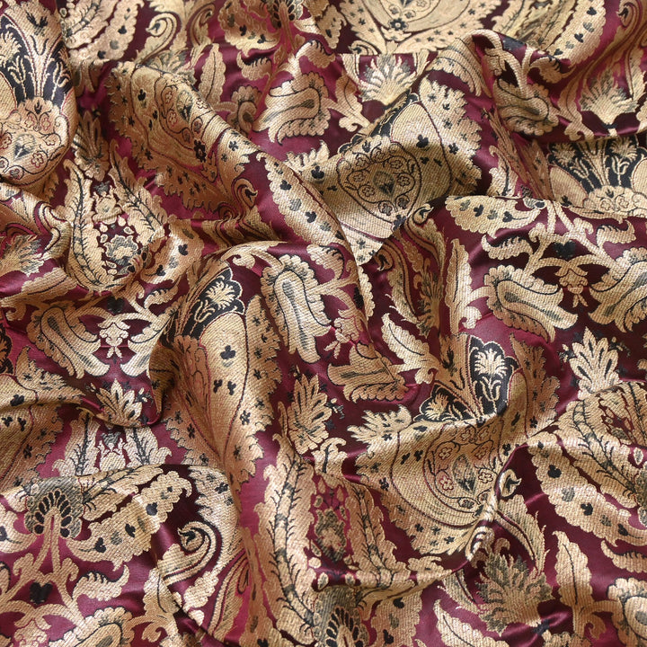 Satin Kimkhab Multi Brocade Fabric | Heavy Luxury Zari Woven Designer Fabric | RFC121-08