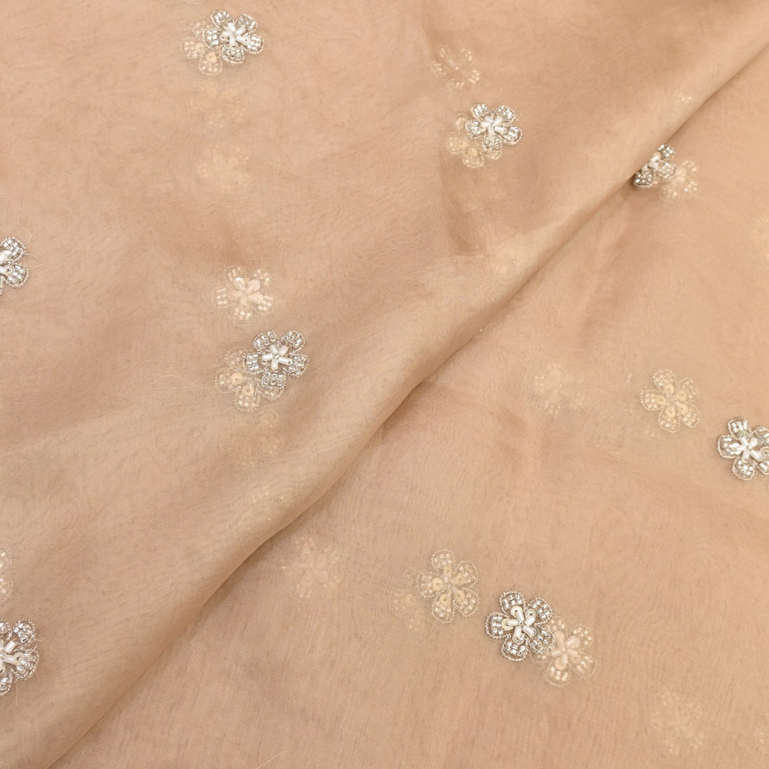 Dyed Silk Organza Zari With Moti Sequins Embroidery Fabrics