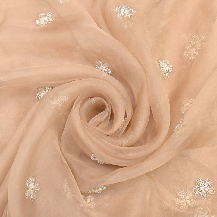 Dyed Silk Organza Zari With Moti Sequins Embroidery Fabrics