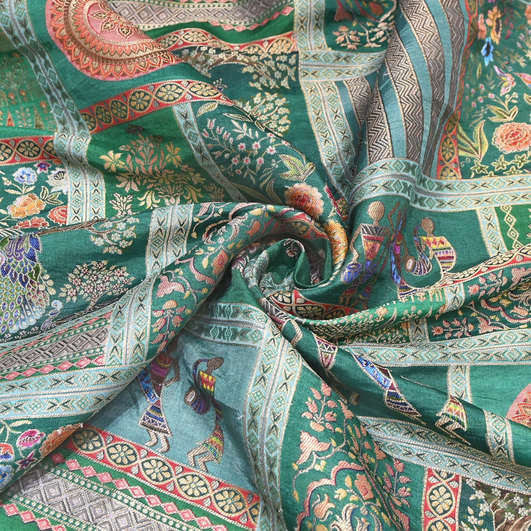 Premium Dola Position Print Zari Jacquard Fabric- ND8672-1