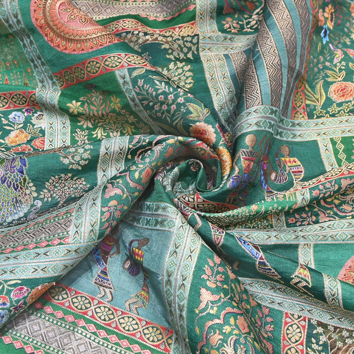 Premium Dola Position Print Zari Jacquard Fabric- ND8672-1