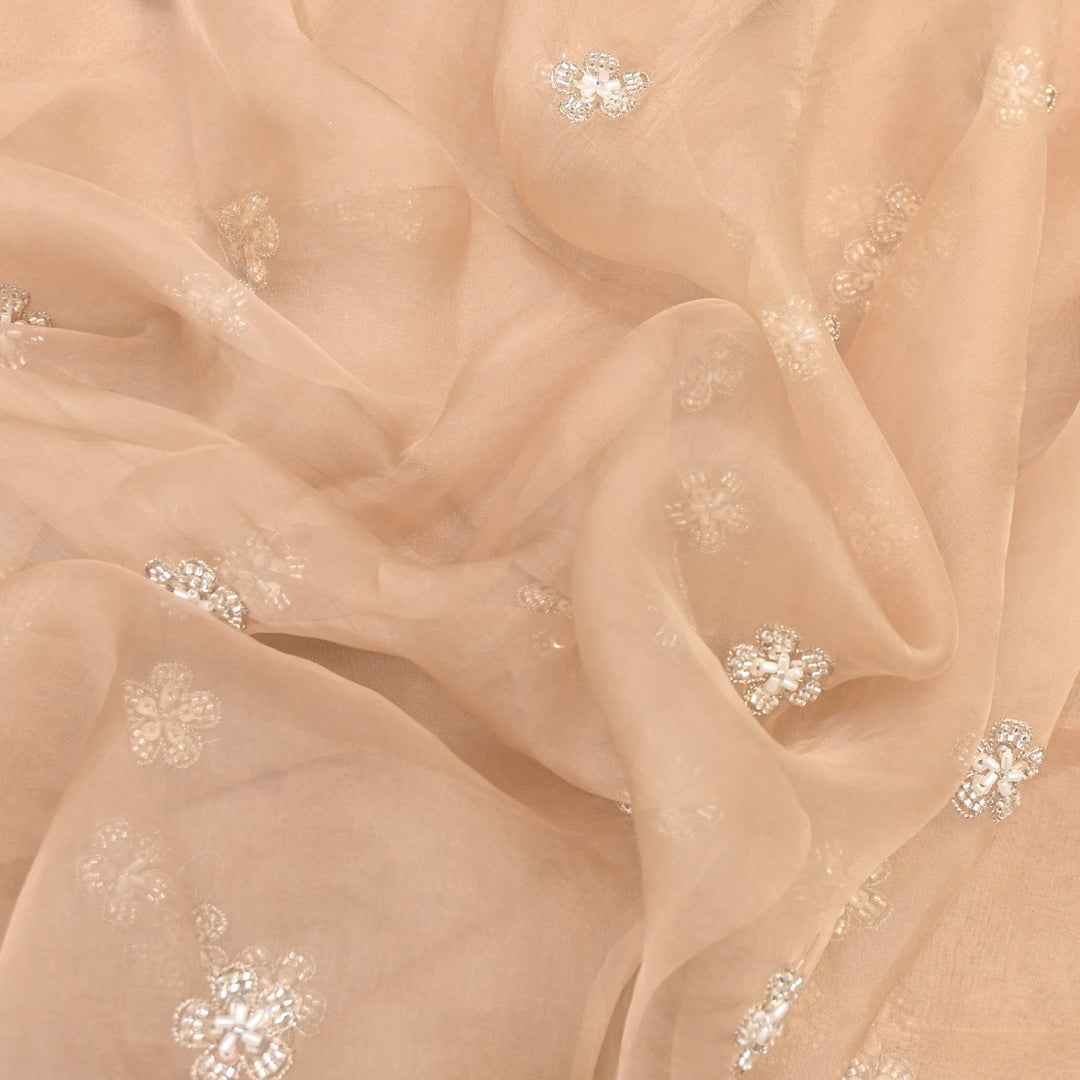 Dyed Silk Organza Zari With Moti Sequins Embroidery Fabrics