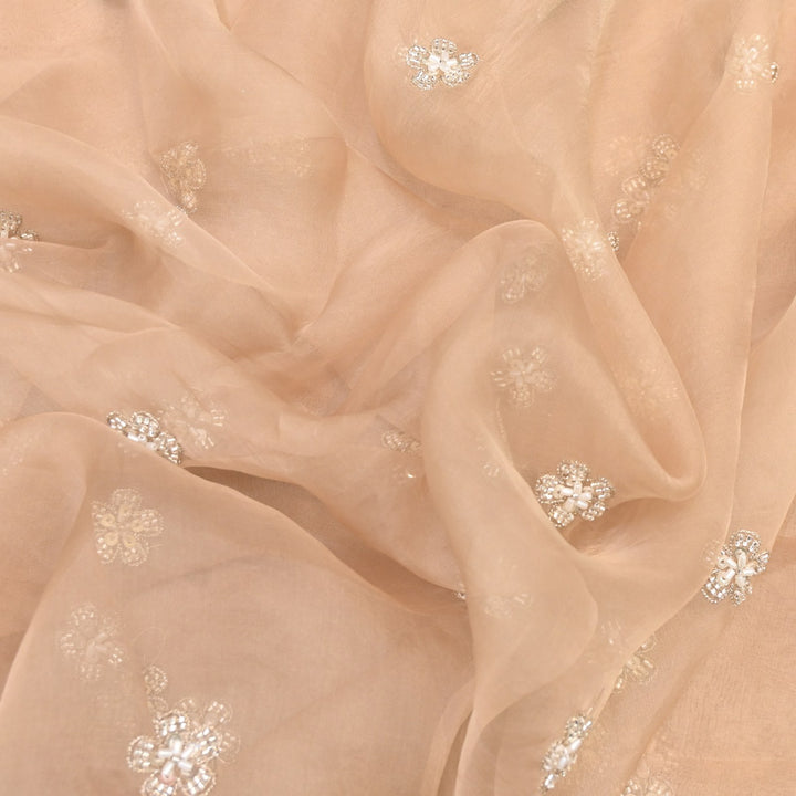 Dyed Silk Organza Zari With Moti Sequins Embroidery Fabrics