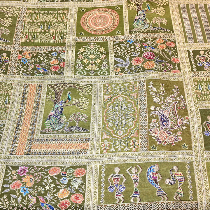 Premium Dola Position Print Zari Jacquard Fabric- ND8672-2
