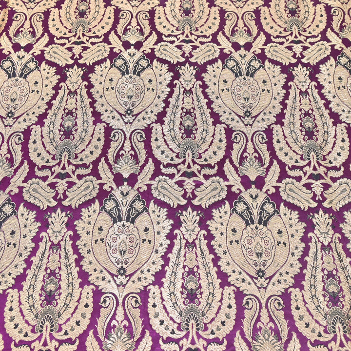 Satin Kimkhab Multi Brocade Fabric | Heavy Luxury Zari Woven Designer Fabric | RFC121-09