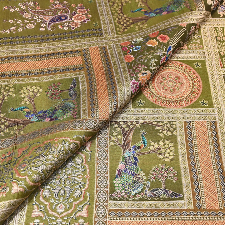 Premium Dola Position Print Zari Jacquard Fabric- ND8672-2