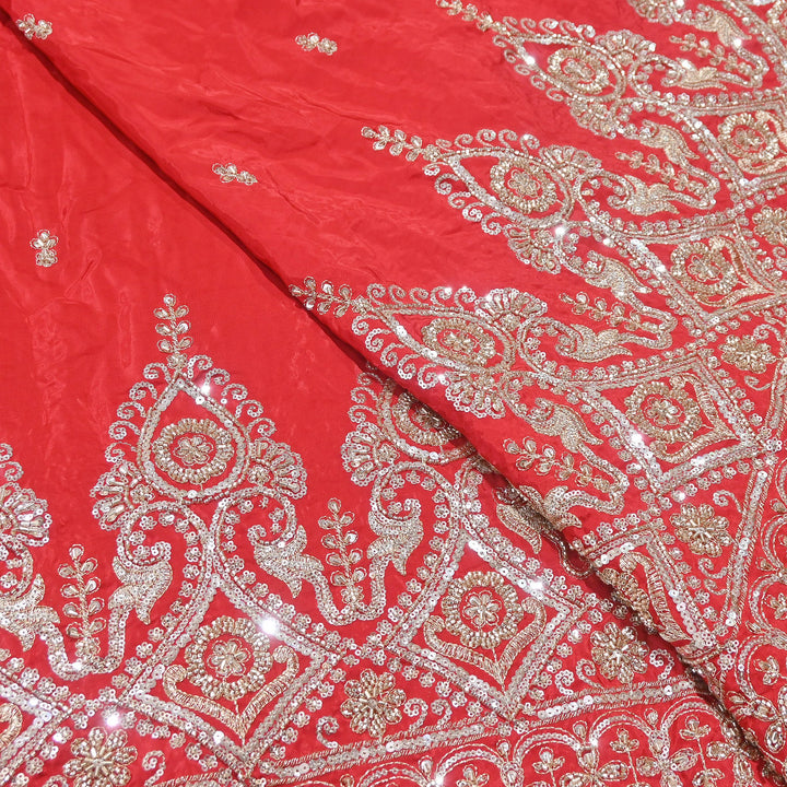 Premium Crepe Zari, Moti & Sequins Embroidery Fabric | Designer Embroidered Crepe for Bridal-J30948-A2