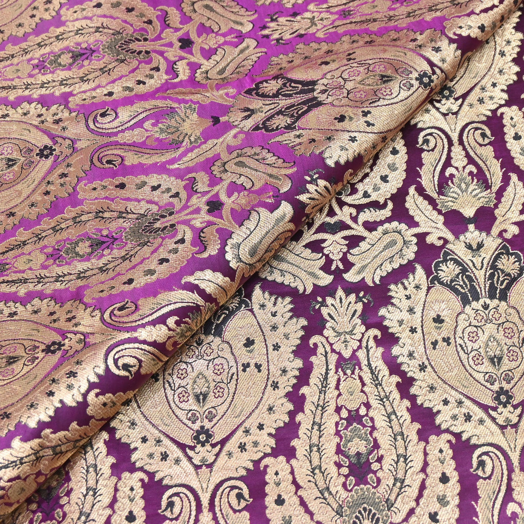 Satin Kimkhab Multi Brocade Fabric | Heavy Luxury Zari Woven Designer Fabric | RFC121-09