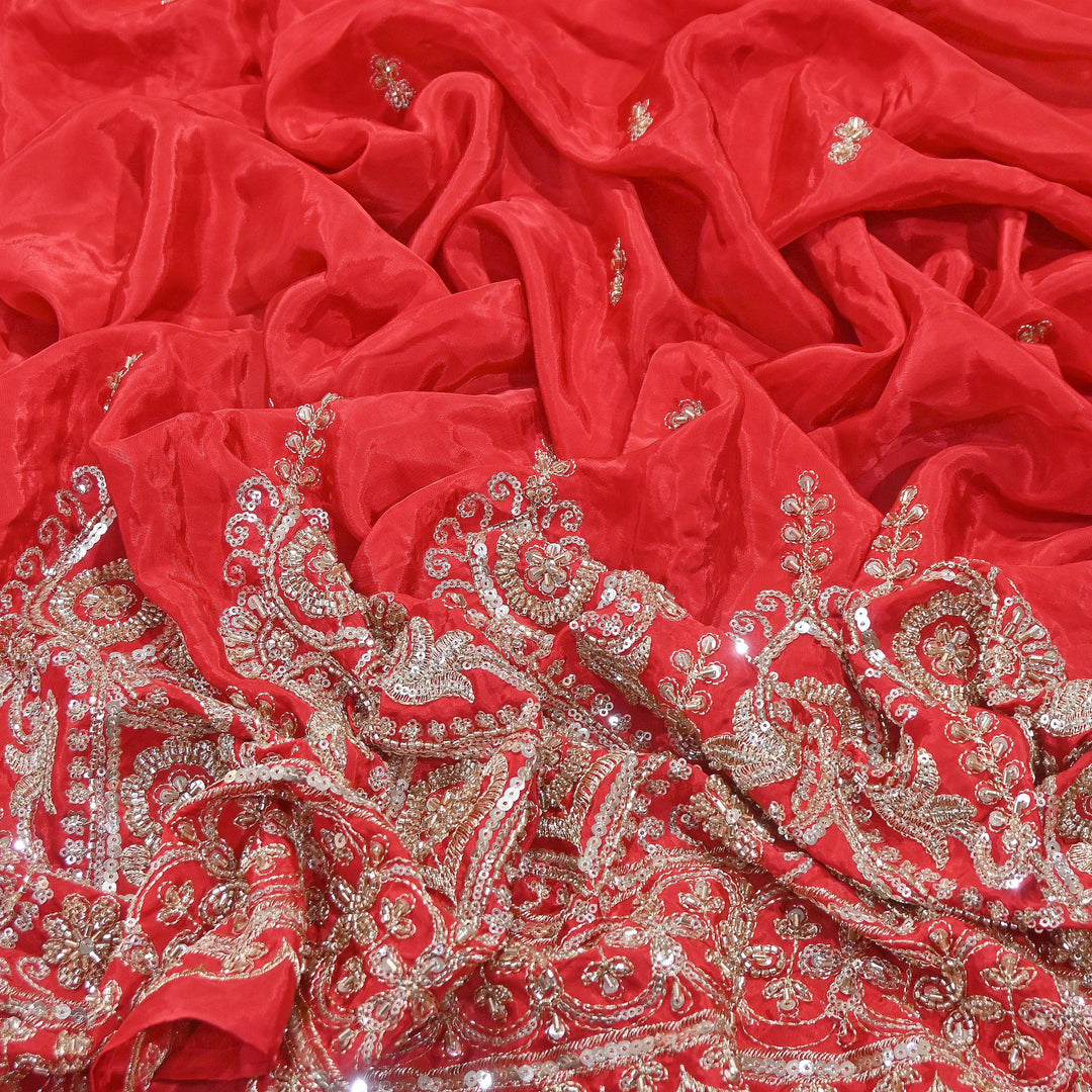 Premium Crepe Zari, Moti & Sequins Embroidery Fabric | Designer Embroidered Crepe for Bridal-J30948-A2