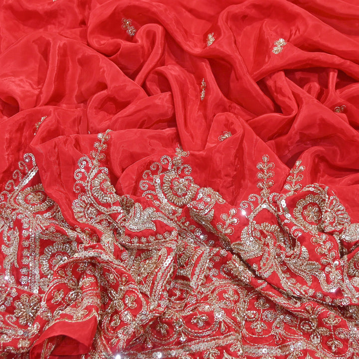 Premium Crepe Zari, Moti & Sequins Embroidery Fabric | Designer Embroidered Crepe for Bridal-J30948-A2