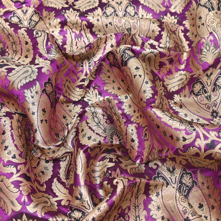 Satin Kimkhab Multi Brocade Fabric | Heavy Luxury Zari Woven Designer Fabric | RFC121-09