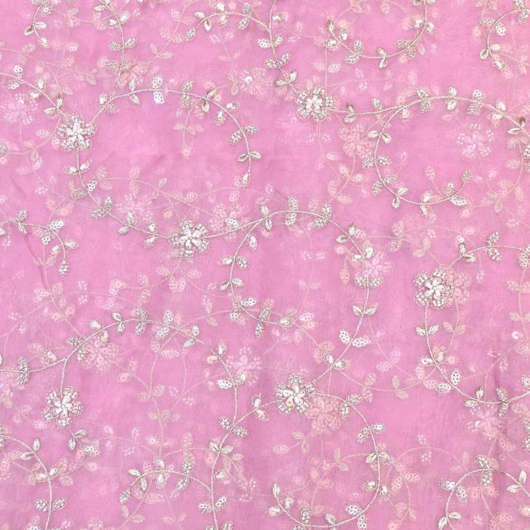 Dyed Silk Organza Zari With Moti Sequins Embroidery Fabrics