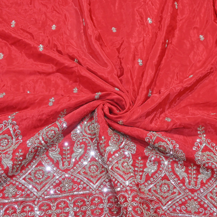 Premium Crepe Zari, Moti & Sequins Embroidery Fabric | Designer Embroidered Crepe for Bridal-J30948-A2