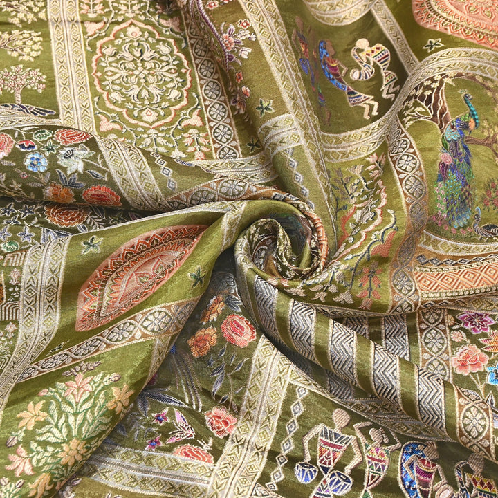 Premium Dola Position Print Zari Jacquard Fabric- ND8672-2
