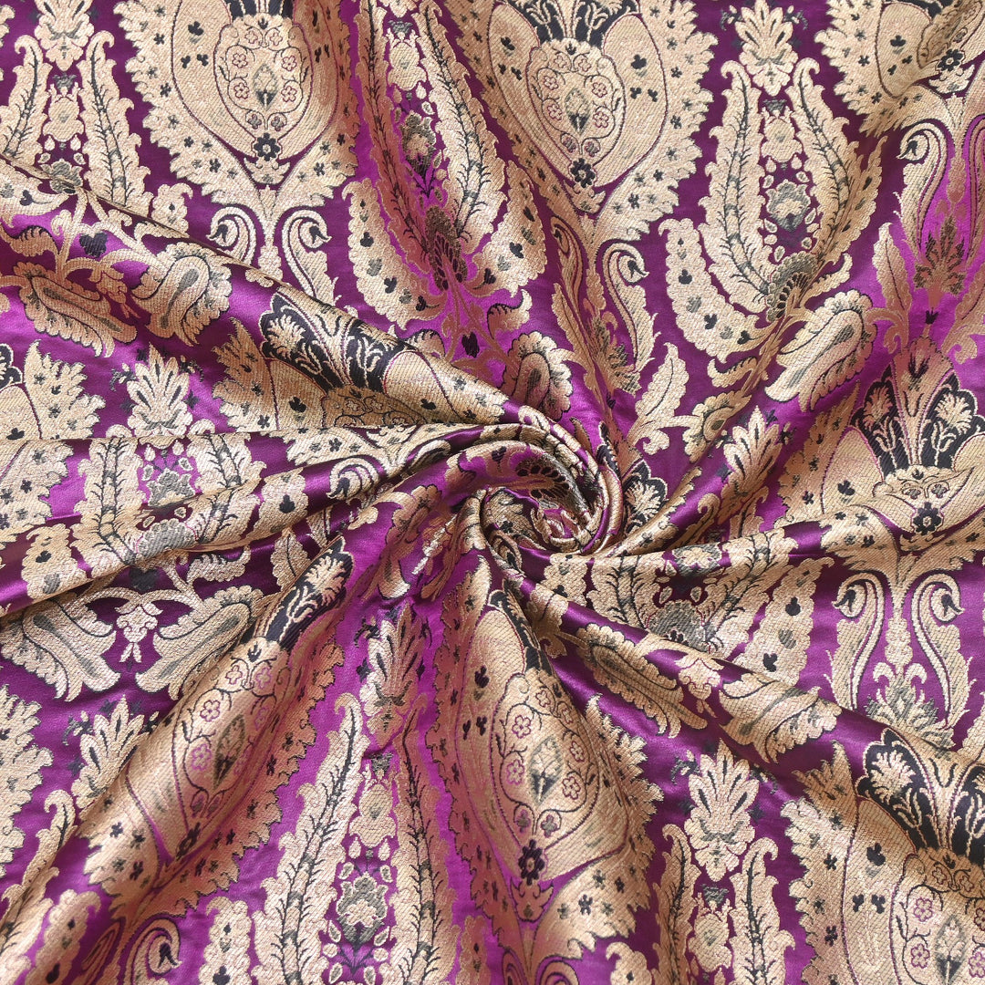 Satin Kimkhab Multi Brocade Fabric | Heavy Luxury Zari Woven Designer Fabric | RFC121-09