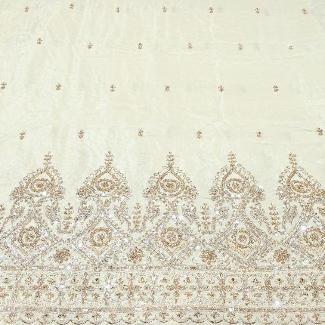 Premium Crepe Zari, Moti & Sequins Embroidery Fabric | Designer Embroidered Crepe for Bridal-J30948-A3