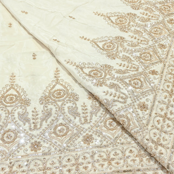 Premium Crepe Zari, Moti & Sequins Embroidery Fabric | Designer Embroidered Crepe for Bridal-J30948-A3