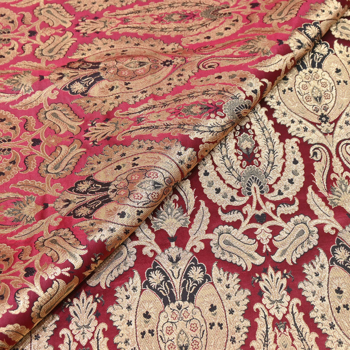 Satin Kimkhab Multi Brocade Fabric | Heavy Luxury Zari Woven Designer Fabric | RFC121-10