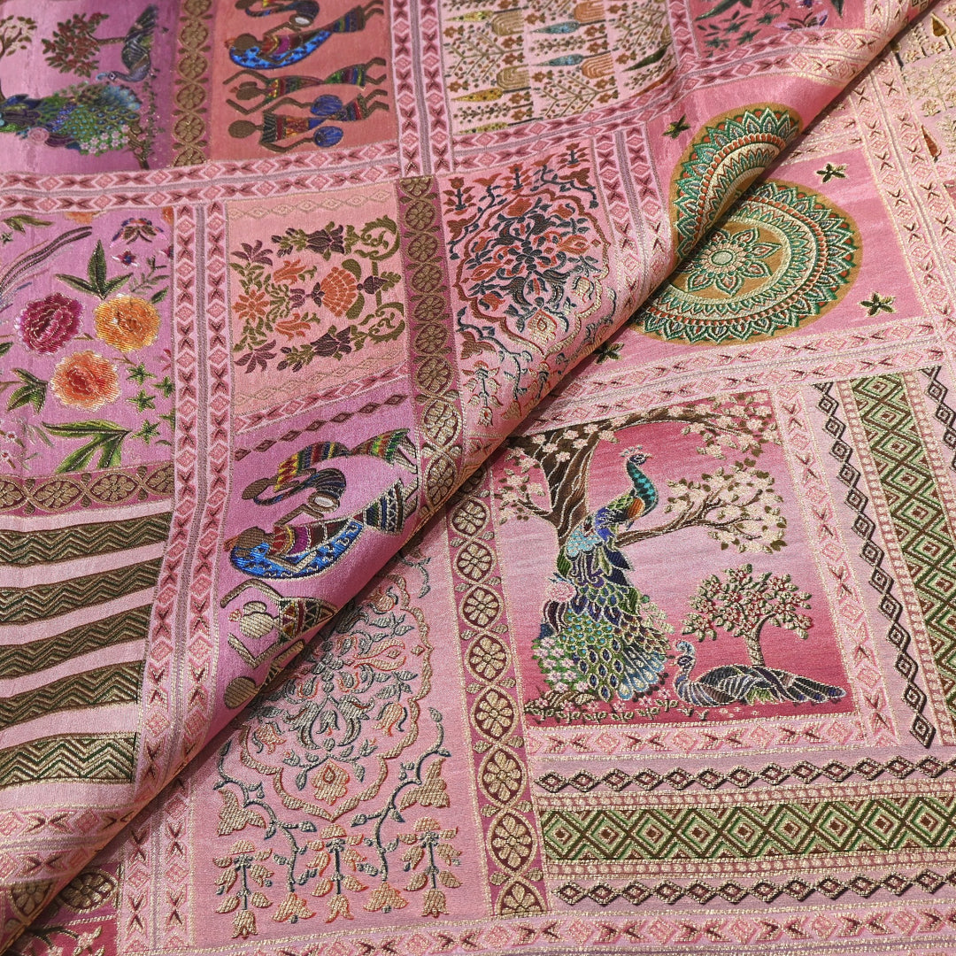 Premium Dola Position Print Zari Jacquard Fabric- ND8672-3