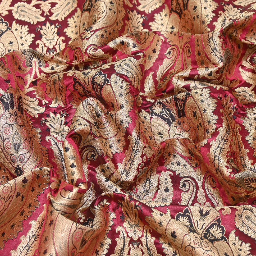 Satin Kimkhab Multi Brocade Fabric | Heavy Luxury Zari Woven Designer Fabric | RFC121-10