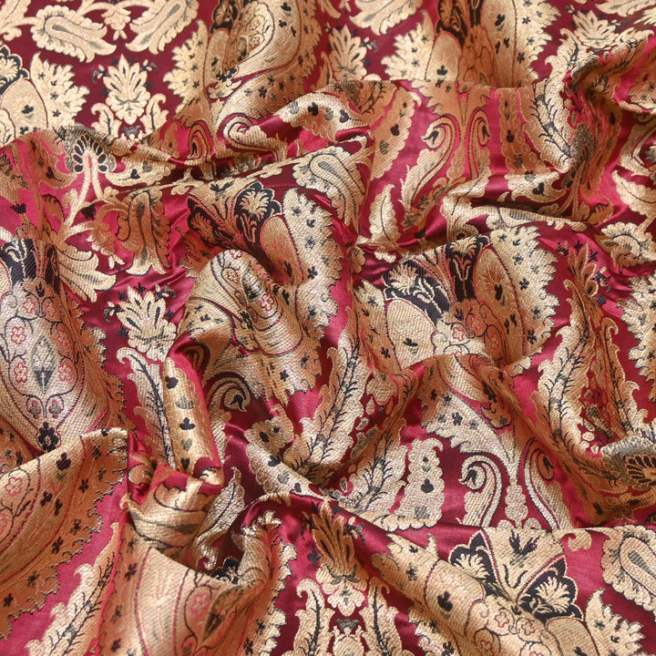 Satin Kimkhab Multi Brocade Fabric | Heavy Luxury Zari Woven Designer Fabric | RFC121-10