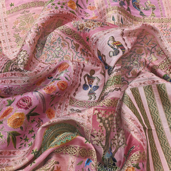 Premium Dola Position Print Zari Jacquard Fabric- ND8672-3