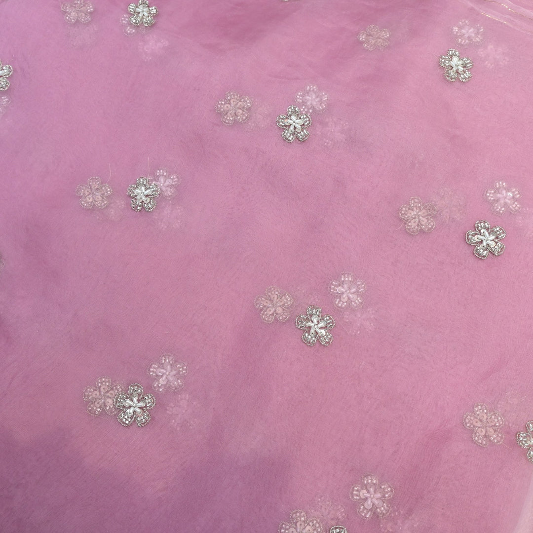 Dyed Silk Organza Zari With Moti Sequins Embroidery Fabrics
