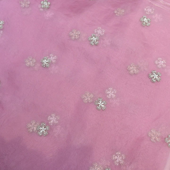 Dyed Silk Organza Zari With Moti Sequins Embroidery Fabrics