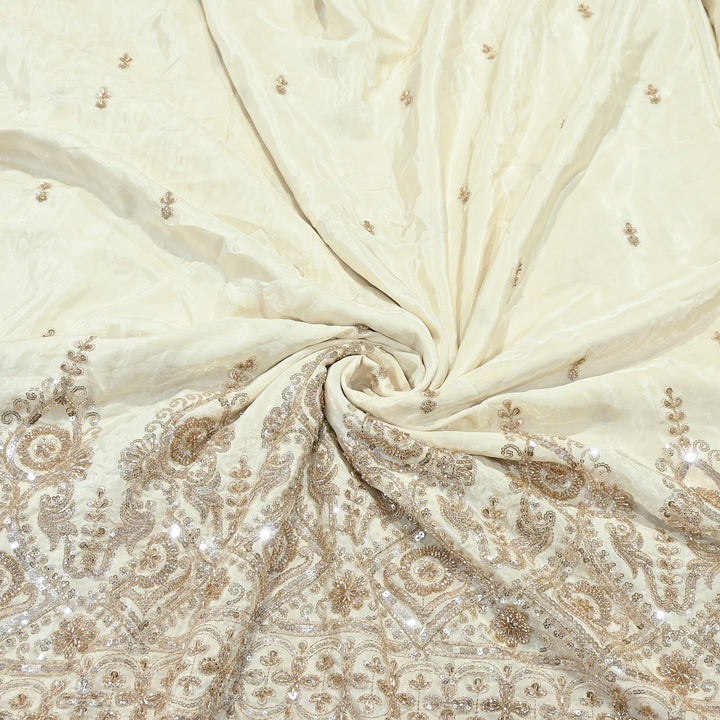 Premium Crepe Zari, Moti & Sequins Embroidery Fabric | Designer Embroidered Crepe for Bridal-J30948-A3