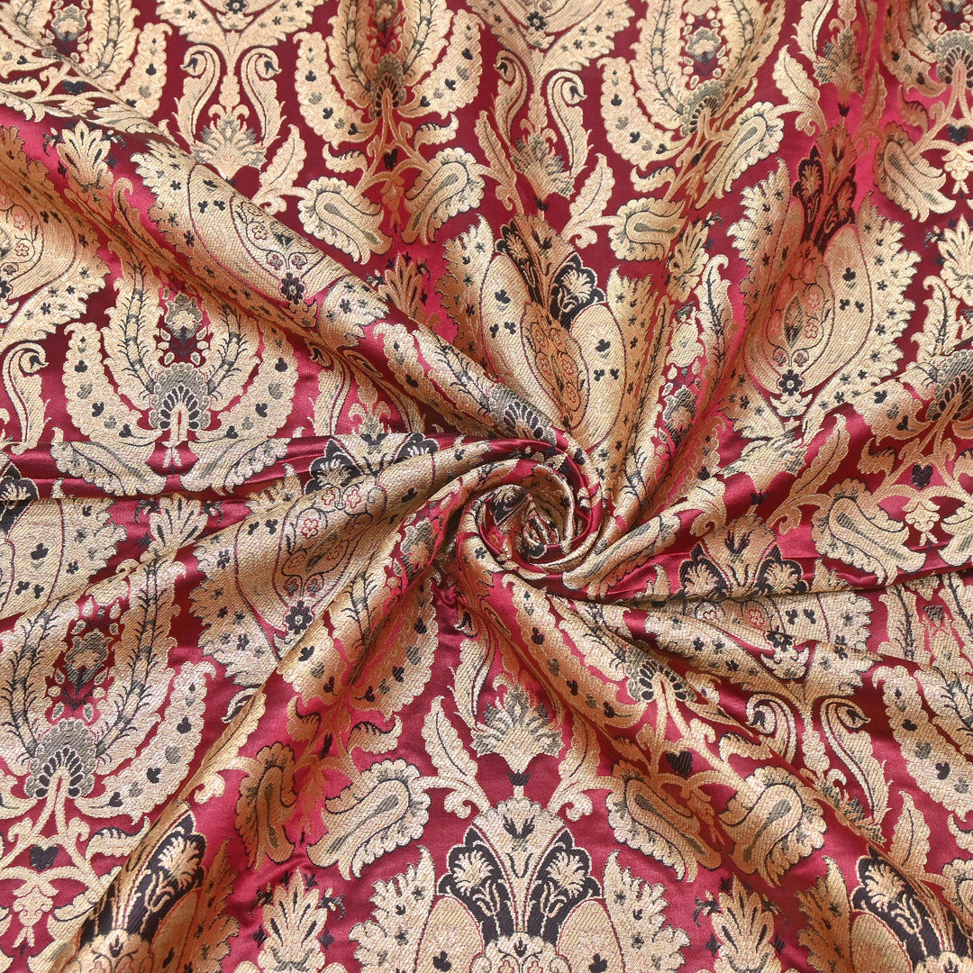 Satin Kimkhab Multi Brocade Fabric | Heavy Luxury Zari Woven Designer Fabric | RFC121-10