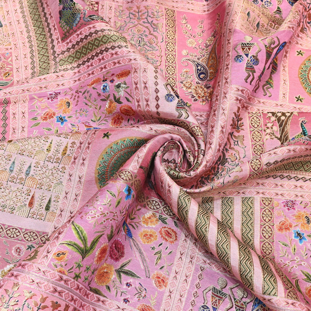 Premium Dola Position Print Zari Jacquard Fabric- ND8672-3