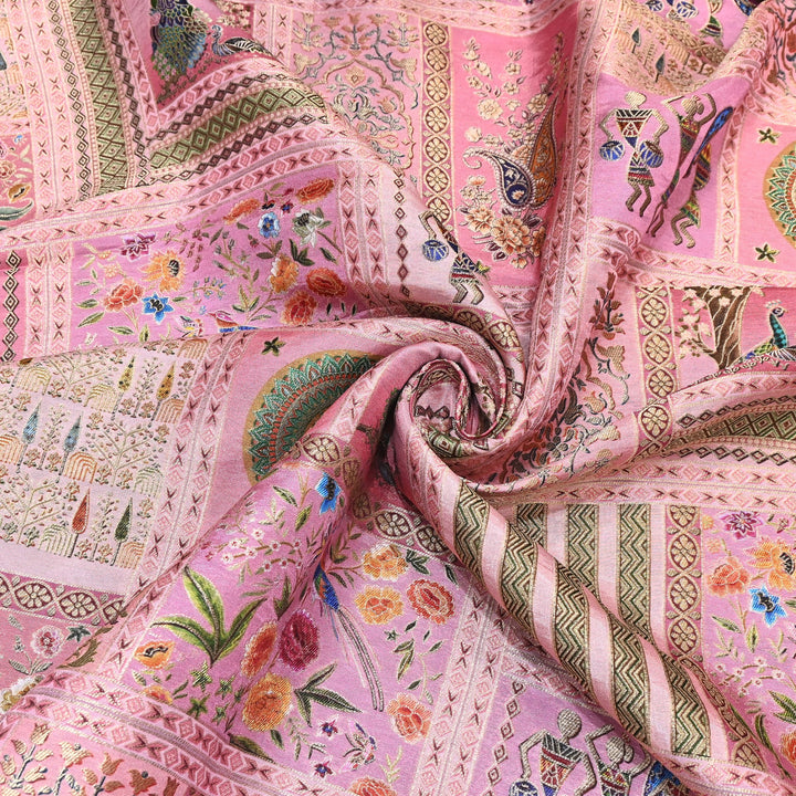 Premium Dola Position Print Zari Jacquard Fabric- ND8672-3