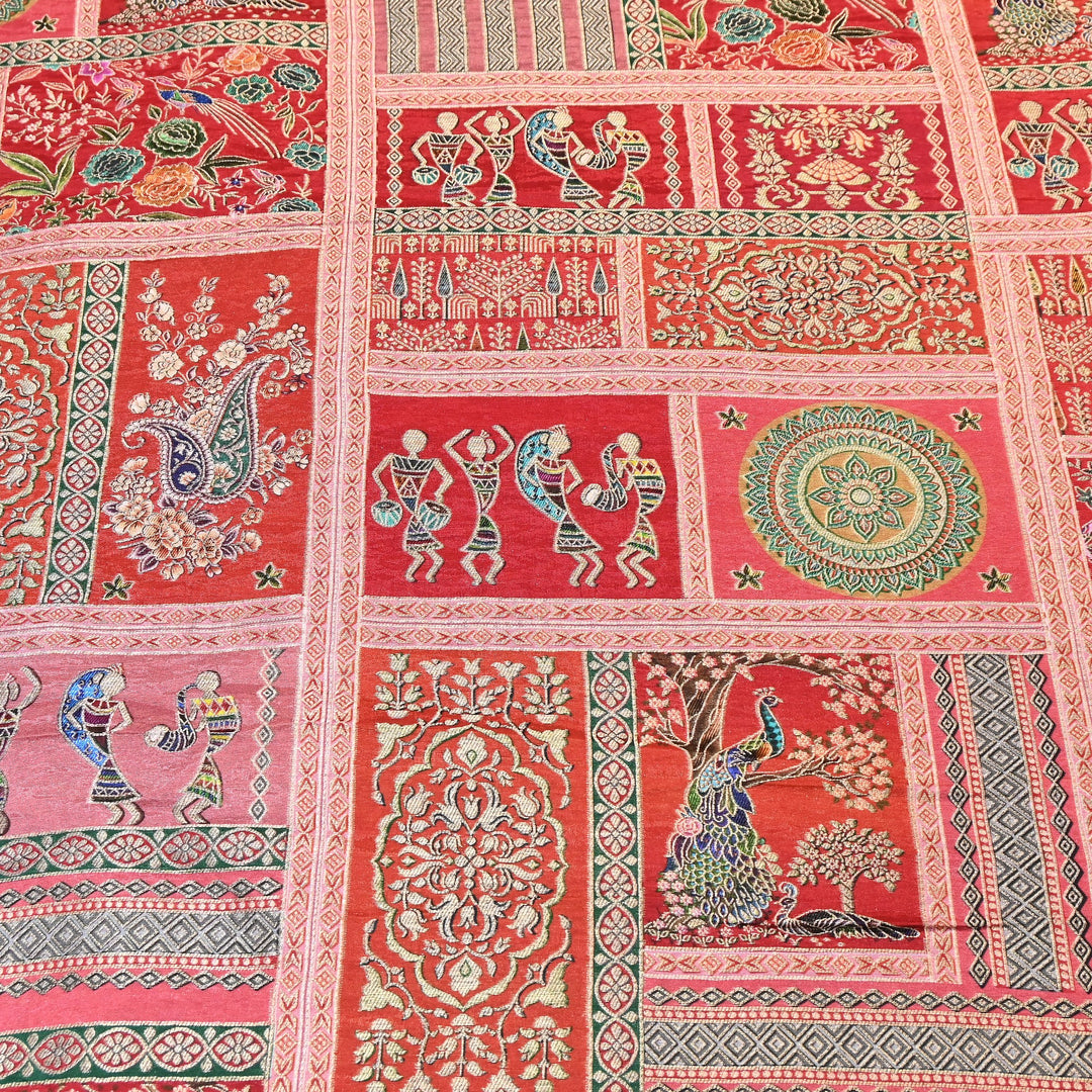 Premium Dola Position Print Zari Jacquard Fabric- ND8672-4