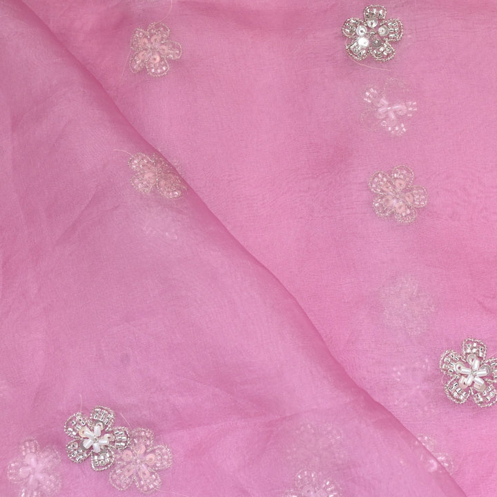 Dyed Silk Organza Zari With Moti Sequins Embroidery Fabrics