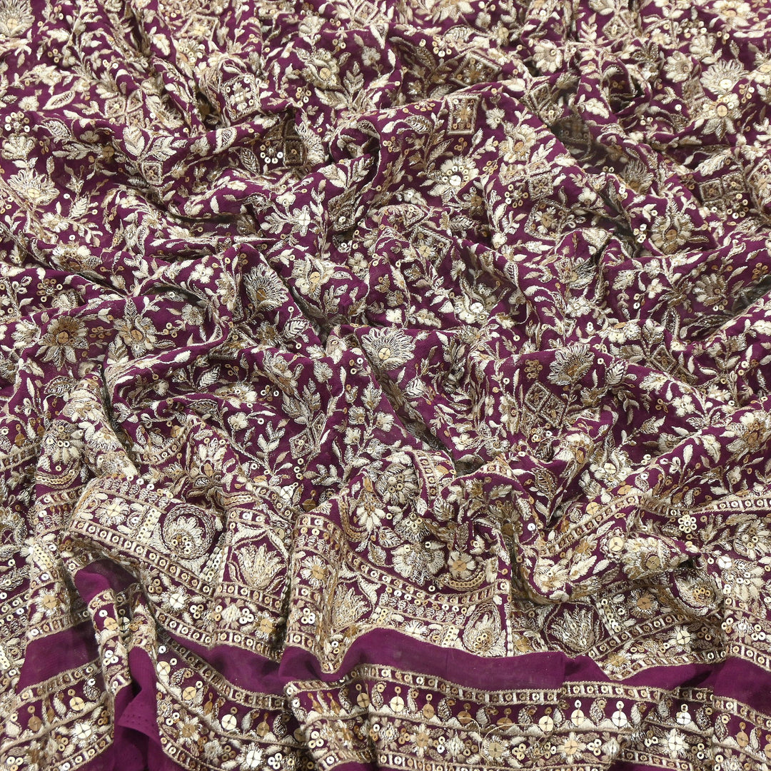 Premium Georgette Zari & Sequins Embroidery Fabric | Designer Embroidered Georgette fabric-D29247