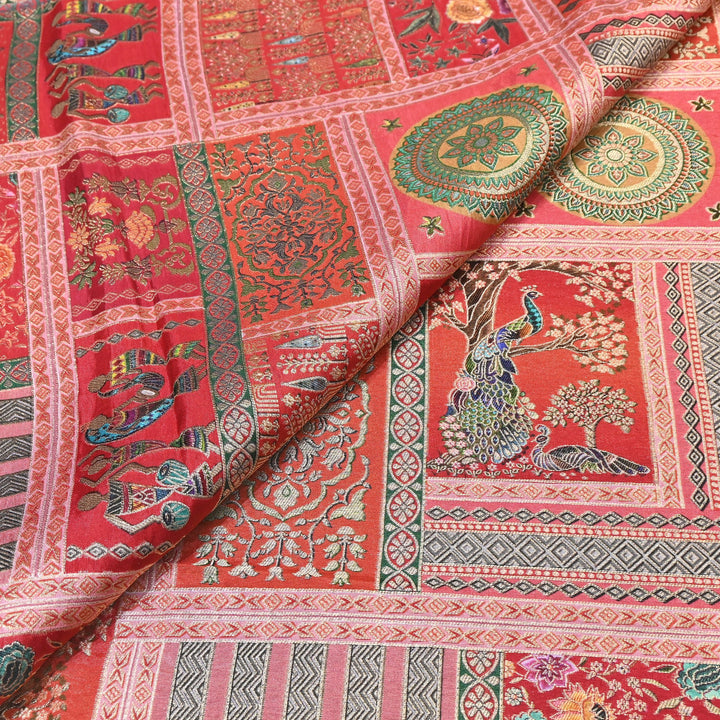Premium Dola Position Print Zari Jacquard Fabric- ND8672-4